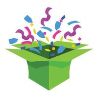 Green cardboard box exploding with colorful confetti vector