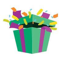 Green gift box exploding with colorful confetti and ribbon vector