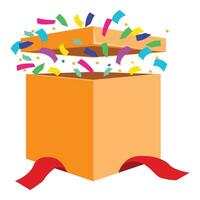 Orange gift box opening with colorful confetti exploding out vector