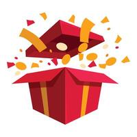 Red gift box opening with confetti exploding out vector
