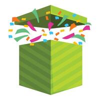 Green striped gift box exploding with colorful confetti vector