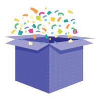Open blue gift box exploding with colorful confetti vector
