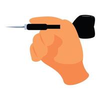 Hand is holding a dart, ready to throw it at a target vector