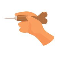 Hand holding dart aiming at target concentration game play vector