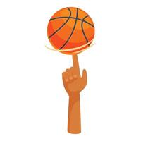 Hand spinning basketball on fingertip, skill and precision vector