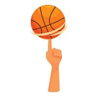 Hand spinning basketball on fingertip, skill and precision in sports vector