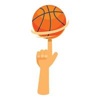 Hand is spinning a basketball on its fingertip vector