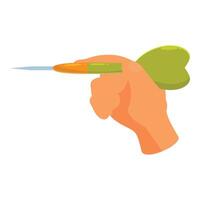 Hand holding dart aiming at dartboard playing darts game vector