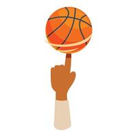 Hand spinning basketball on fingertip, skill and precision vector