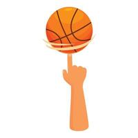 Hand spinning basketball on fingertip skill and precision vector