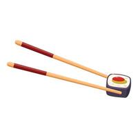 Chopsticks holding sushi roll on white background vector