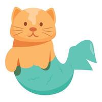 Cute orange cat mermaid character is sitting with a fish tail vector