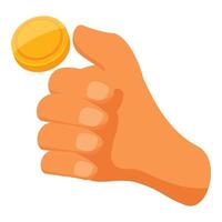 Hand flipping golden coin for decision making vector