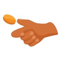 Hand flipping golden coin making decision vector