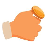 Hand balancing golden coin on fingertip finance concept vector