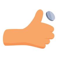 Hand flipping coin making decision icon cartoon style vector