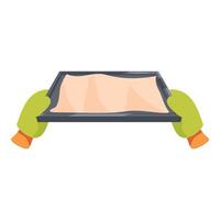 Baker holding baking sheet with parchment paper vector