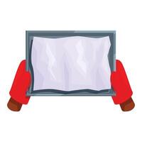 Baker holding empty baking sheet covered with baking paper vector