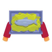 Chef holding tray with fresh fish and lettuce vector