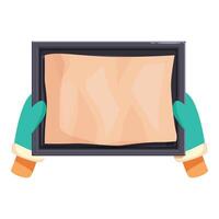 Baker holding empty baking sheet with parchment paper vector