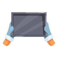 Baker holding empty baking sheet using gloves baking tools vector