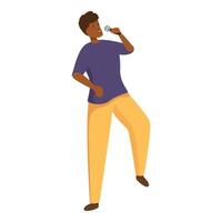 Young man enjoying singing with microphone in hands vector