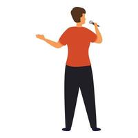 Motivational speaker giving speech with microphone in hand vector