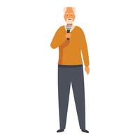 Senior man speaking with microphone making public speech vector