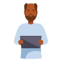 Friendly looking man is holding a tablet computer vector
