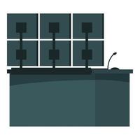 Security operator workplace with multiple computer monitors showing cctv camera footage vector