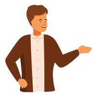 Young man gesturing with hand and smiling presenting something vector