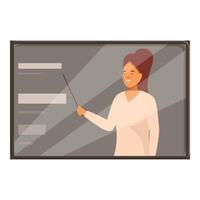 Smiling teacher explaining lesson pointing at blackboard with pointer vector
