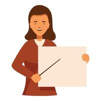 Smiling businesswoman holding pointer and showing empty whiteboard vector