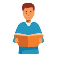 Young man is holding an open book and smiling vector