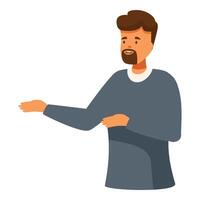 Confident businessman pointing with open hand and smiling vector
