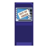 Out of order atm showing a sign on screen for maintenance vector