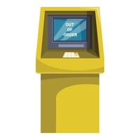 Yellow atm machine showing out of order message on screen vector