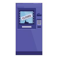 Broken atm with a closed sign on the screen vector
