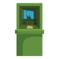 Green atm machine with cracked screen displaying city vector