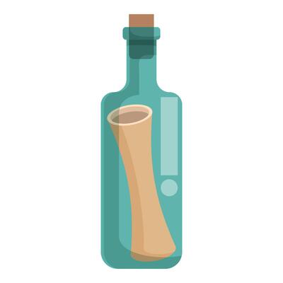 Glass bottle containing folded paper message with cork