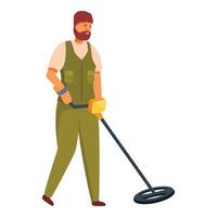 Treasure hunter walking and using metal detector, searching for buried treasure vector
