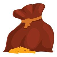 Brown burlap sack full of gold bars is tied with string vector