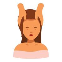 Masseuse massaging woman head with closed eyes having spa facial treatment vector