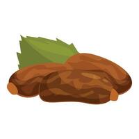 Three dates fruit lying with green leaf vector illustration