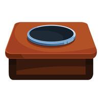 Wooden podium with microphone standing on stage for conference speech vector