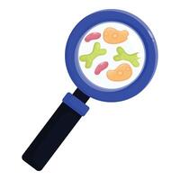 Magnifying glass showing bacteria and germs being studied by scientist vector