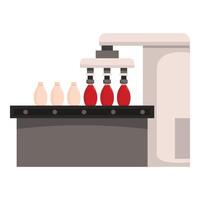 Automated production line filling bottles with robotic arm vector
