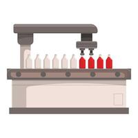 Industrial robot filling bottles on conveyor belt in factory vector