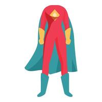 Superhero standing in red and blue costume with cape waving in wind vector