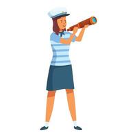Smiling sailor woman looking through a telescope, searching for new opportunities vector